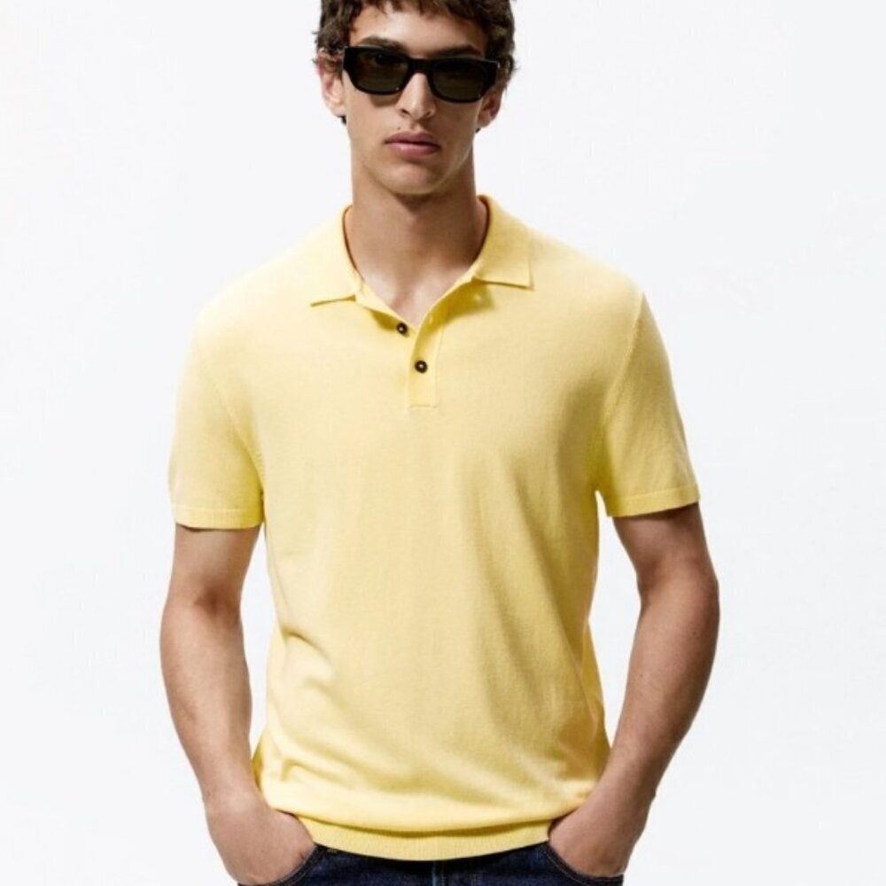Zara Yellow textured polo shirt SIZE M 0304/401/300